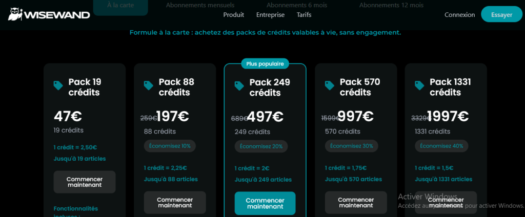 Capture d'écran le prix WiseWand IA 