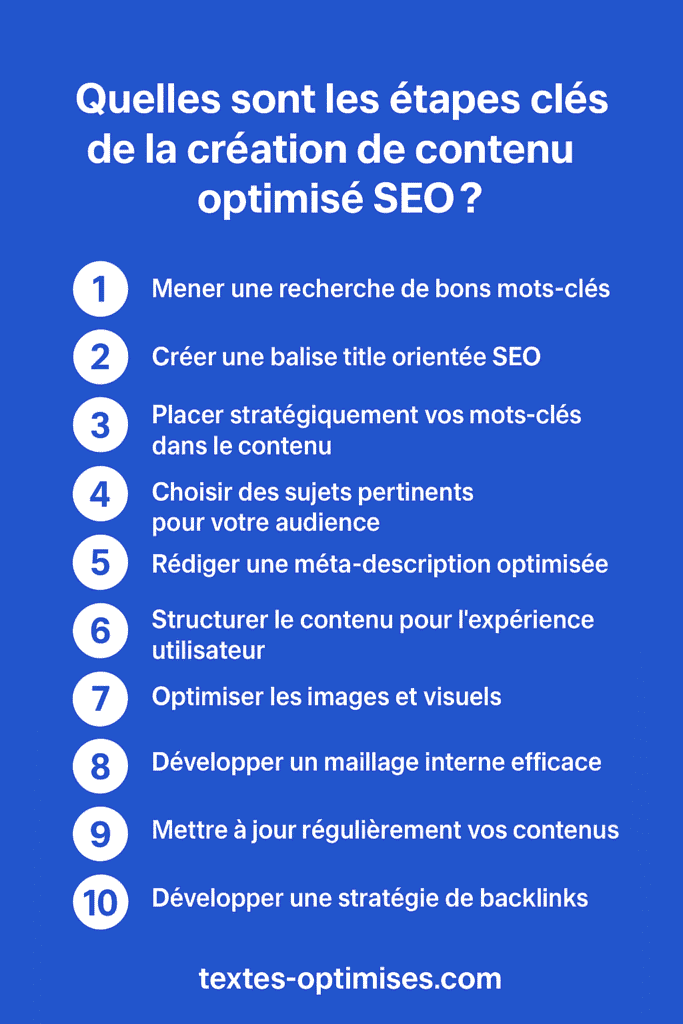 Infographie résumée la création de contenu optimisé SEO